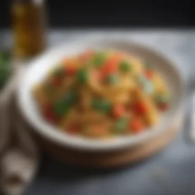 Low Carb Pasta with Fresh Vegetables A bowl of low carb pasta with fresh vegetables