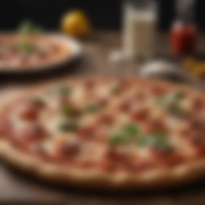 A beautifully assembled pizza using a low carb crust, topped with fresh ingredients.