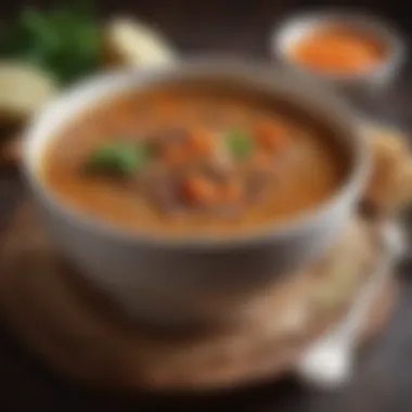 Hearty Lentil Soup in a Charming Bowl Satisfying lentil soup served in a rustic bowl