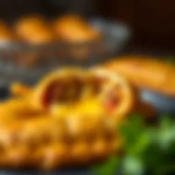 Golden brown meatball marinara hot pocket with melted cheese