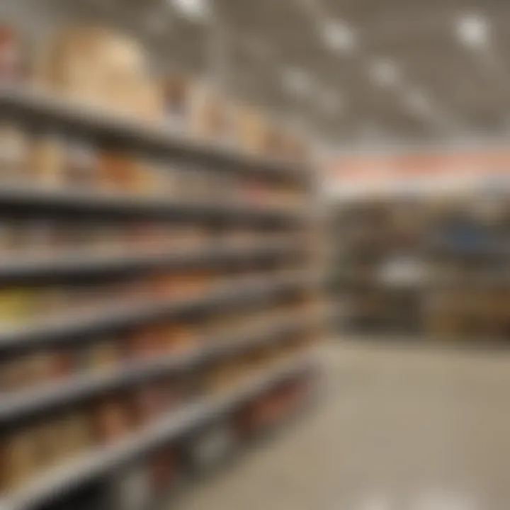 A well-organized home goods section in Meijer, illustrating a range of household items