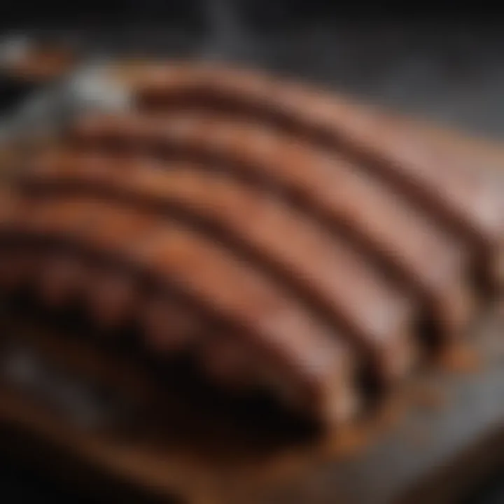 A succulent rack of ribs coated with Memphis Dust Rub, ready to be grilled to perfection.