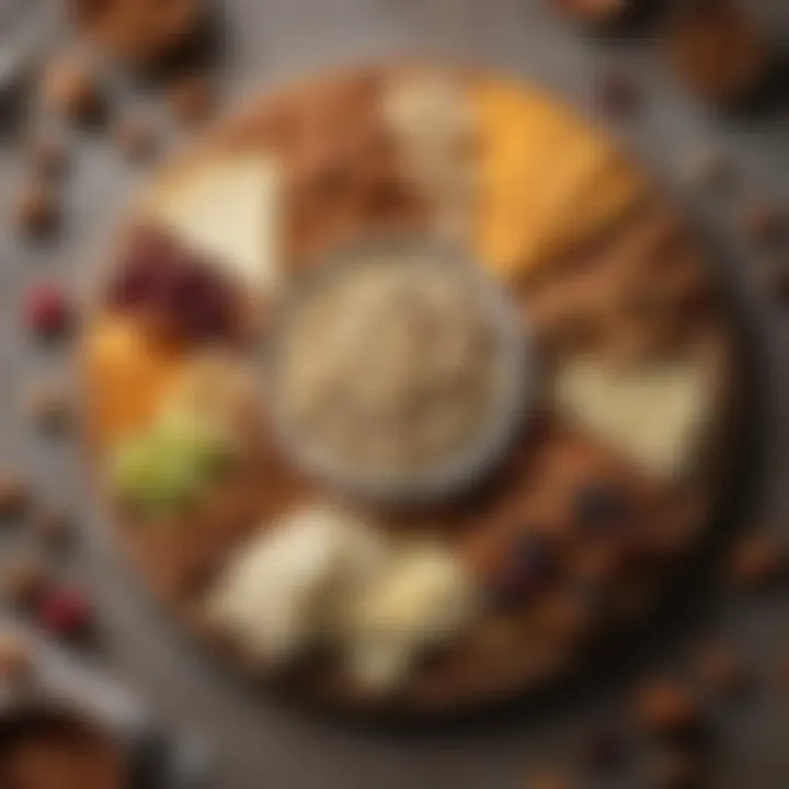 A creative platter featuring different nuts, fruits, and cheeses.