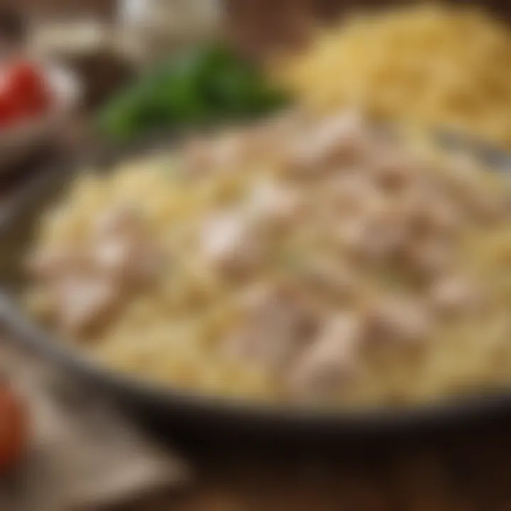 An array of fresh ingredients used in Chicken Alfredo