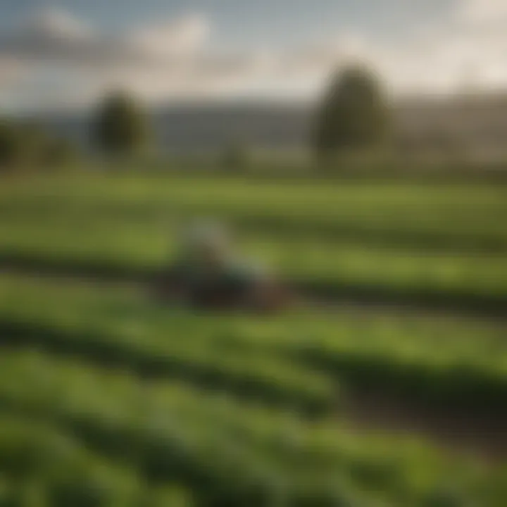 A lush green farm illustrating sustainable agricultural practices