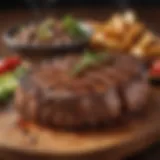 Sizzling steak on a wooden platter