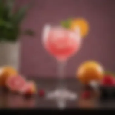 Elegant pink cocktail garnished with fresh fruit