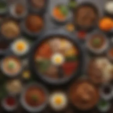 A Delightful Array of Korean Cuisine A vibrant spread of traditional Korean dishes showcasing colorful ingredients