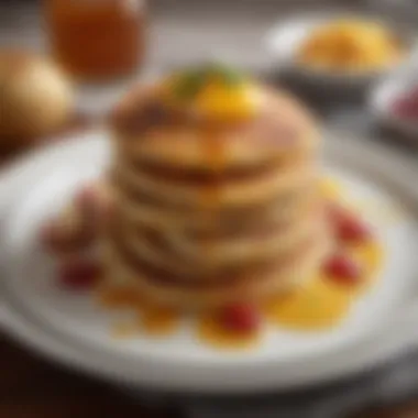 Fluffy potato pancakes served with fresh fruit and syrup