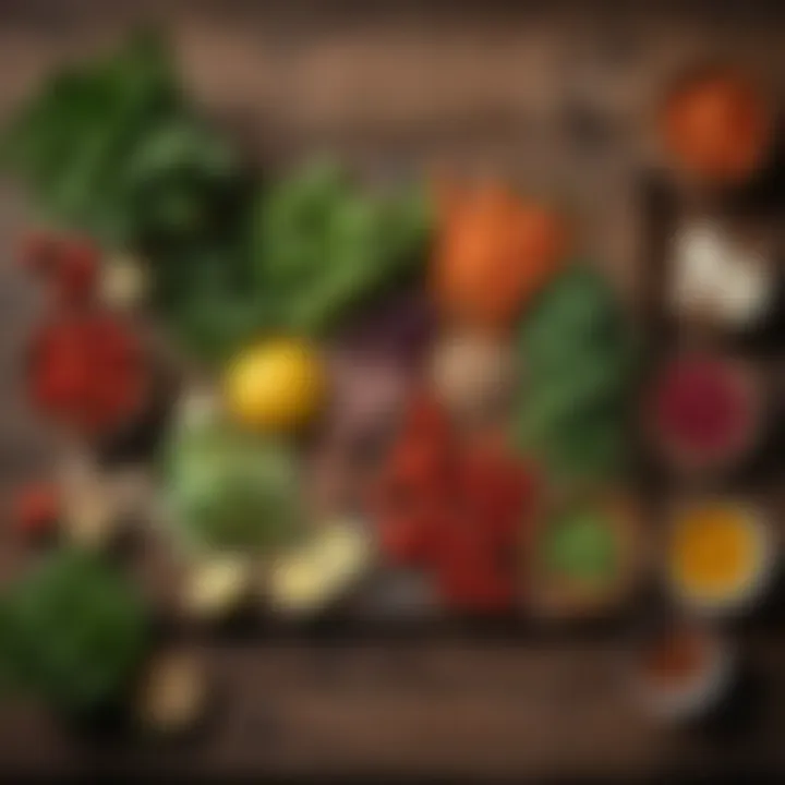 Raw ingredients for nilagang baka arranged on a rustic wooden table