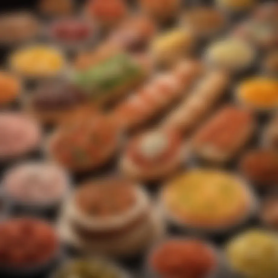 A tantalizing display of various frankfurter dishes, showcasing a range of toppings and sides.