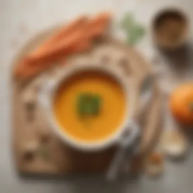 Essentials for Crafting Cream of Carrot Delight An array of spices and ingredients used in cream of carrot soup, including ginger and garlic