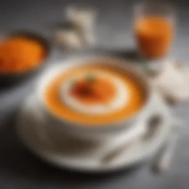 Artful Presentation of Cream of Carrot A beautifully plated bowl of cream of carrot, showcasing innovative presentation techniques