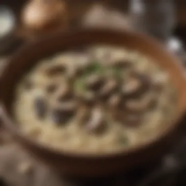 A delectable mushroom risotto served in a rustic bowl