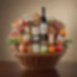 Elegant arrangement of gourmet items in a gift basket