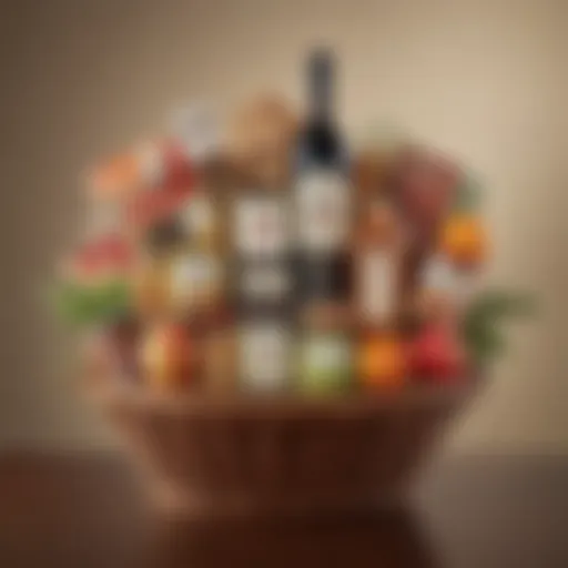 Elegant arrangement of gourmet items in a gift basket