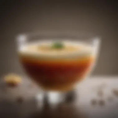 Close-up view of a stylish soup shooter glass showcasing intricate design.