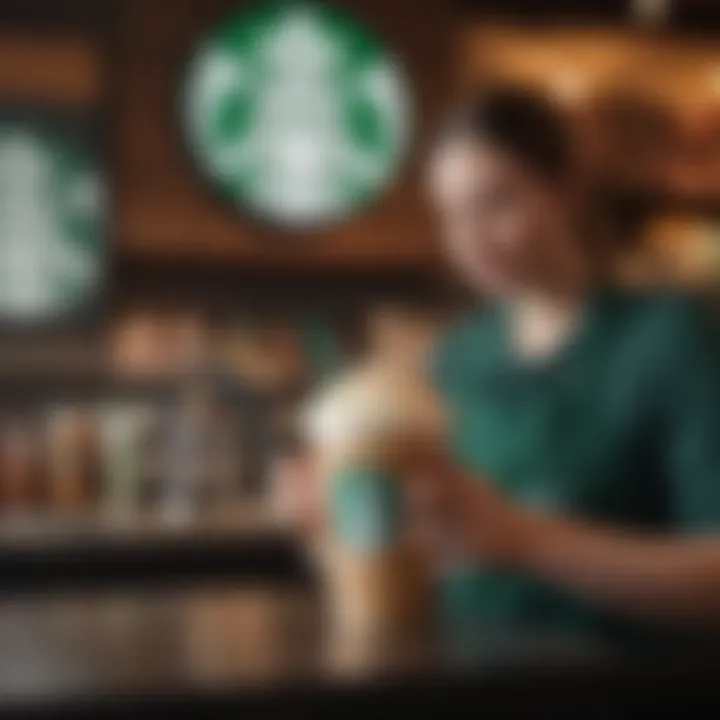 A customer using a mobile app in a Starbucks location for an efficient experience