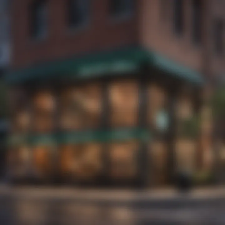 An exterior view of a Starbucks location set in an urban environment