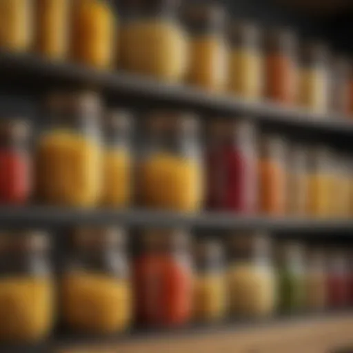 Elegant glass storage jars showcasing various pasta shapes.