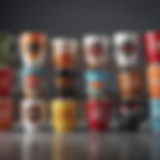 A captivating array of uniquely designed tag mugs featuring various themes and personalization options.