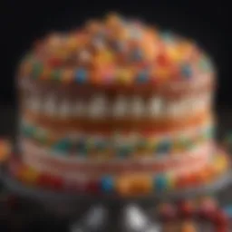 A beautifully decorated candy cake with vibrant colors and intricate designs