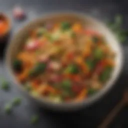 A vibrant bowl of vegetable stir-fry showcasing colorful ingredients