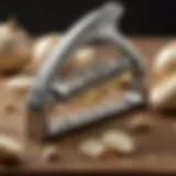 A close-up view of a big garlic press showcasing its robust design and functionality.