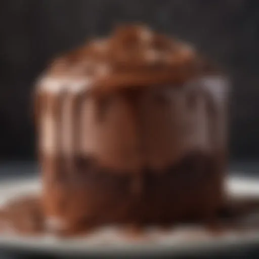 A luscious chocolate mousse icing perfectly swirled atop a decadent cake.