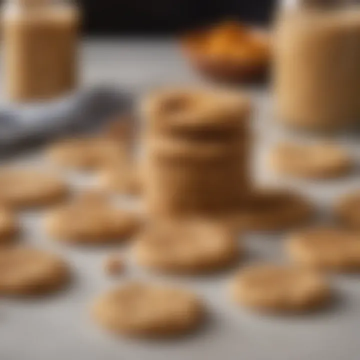 Ingredients for peanut butter cookies neatly displayed on a kitchen counter