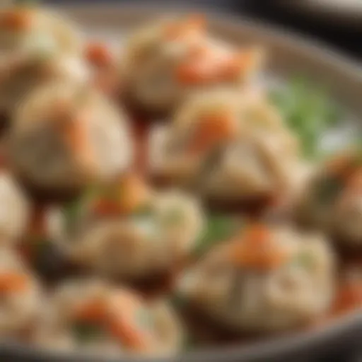 Close-up of succulent pork and shrimp dumplings