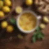 Vibrant fresh lemons and ginger roots on a wooden surface