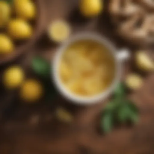 Vibrant fresh lemons and ginger roots on a wooden surface