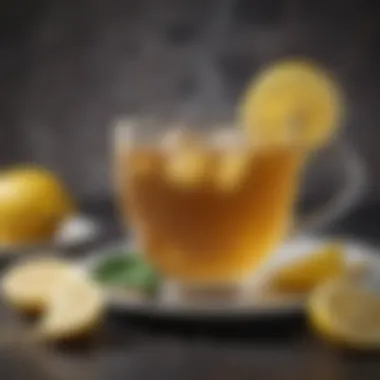 A steaming cup of lemon and ginger tea with a slice of lemon