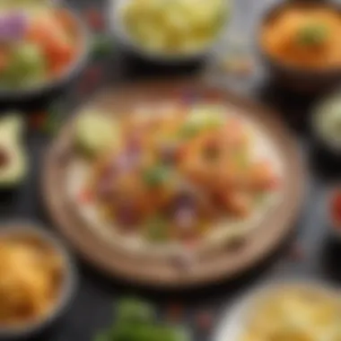 A colorful fish taco setup with toppings