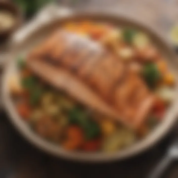 A vibrant plate of grilled salmon with vegetables