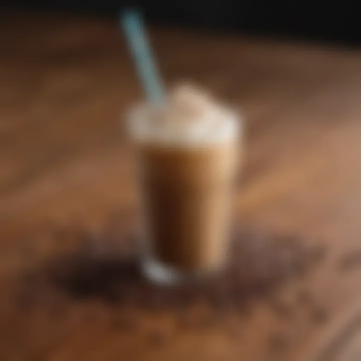 Selection of popular iced coffee brands on a wooden table.