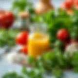 Fresh herbs and ingredients for salad dressing