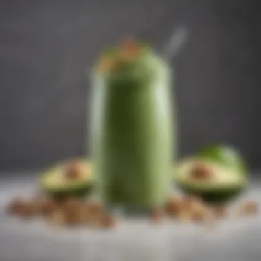 Refreshing Green Keto Shake A vibrant green keto shake made with spinach, avocado, and almond milk, topped with nuts