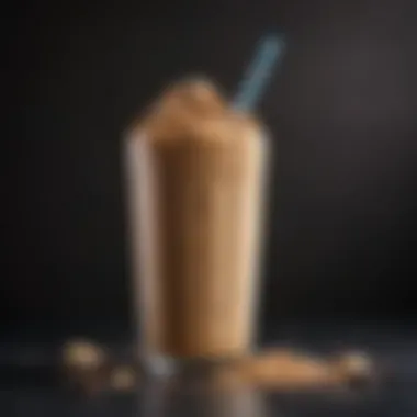 Satisfying Peanut Butter Keto Shake A decadent peanut butter keto shake adorned with chocolate chips and a drizzle of nut butter