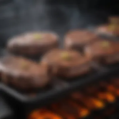 Juicy steaks sizzling on a pellet grill