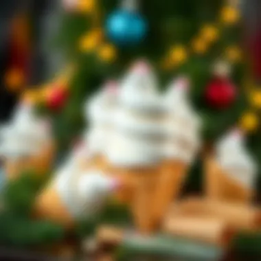 Festive Presentation of Marshmallow Ice Cream Cones A visually appealing presentation of marshmallow ice cream cones in a festive setting