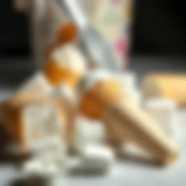 A selection of ingredients used in making marshmallow ice cream cones, including marshmallows and ice cream