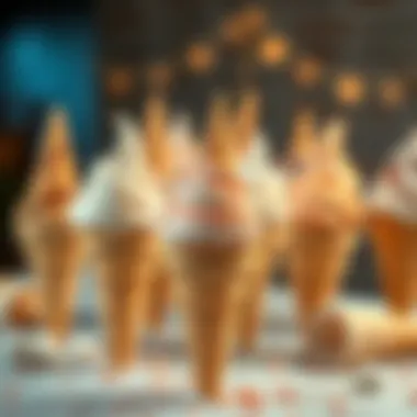 An array of unique marshmallow ice cream cone variations displayed creatively