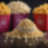 A colorful assortment of gourmet popcorn flavors displayed artistically.