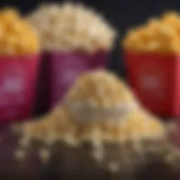 A colorful assortment of gourmet popcorn flavors displayed artistically.