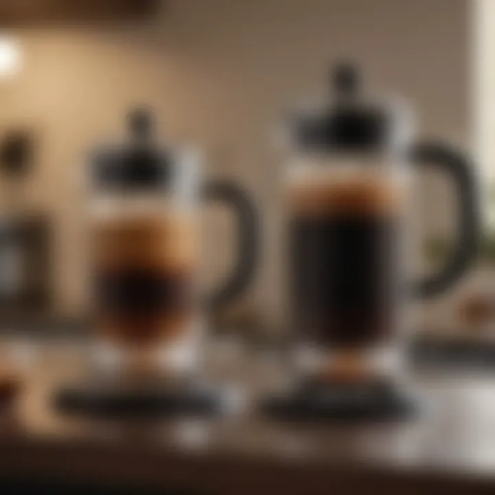 Side-by-side comparison of a double walled coffee press and a traditional French press