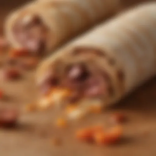 A close-up of the Dunkin' Sausage Wake-Up Wrap showcasing its delicious layers.