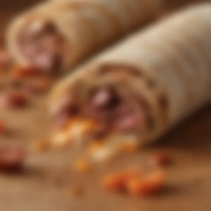 A close-up of the Dunkin' Sausage Wake-Up Wrap showcasing its delicious layers.