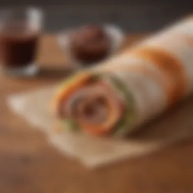 Nutritional information displayed on a table next to a Dunkin' Sausage Wake-Up Wrap.